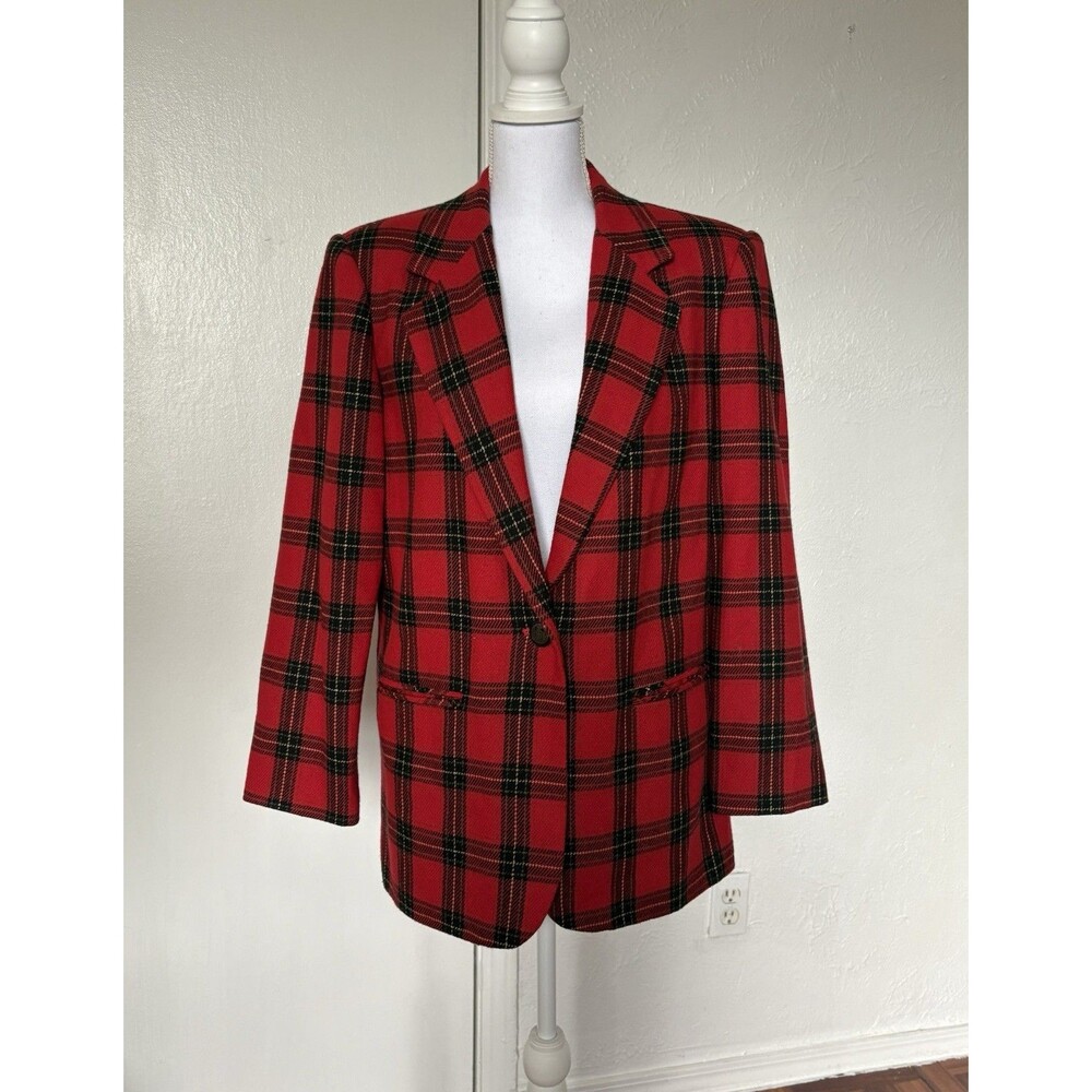 Prophesy By Sag Harbor Vintage Red And Black Plaid Wool Blazer Jacket Size 12